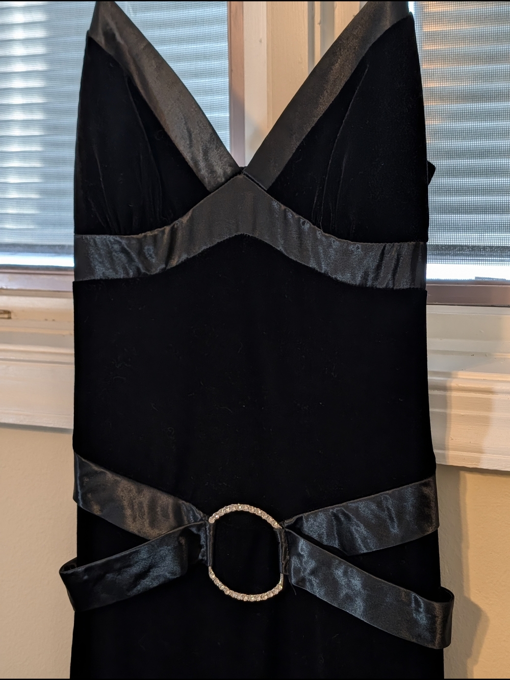 City Triangles Black Strapless Evening Dress with Satin Accents